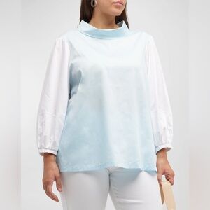 Harshman Plus Size Perry Colorblock Funnel-Neck Tunic NWT Blue/White